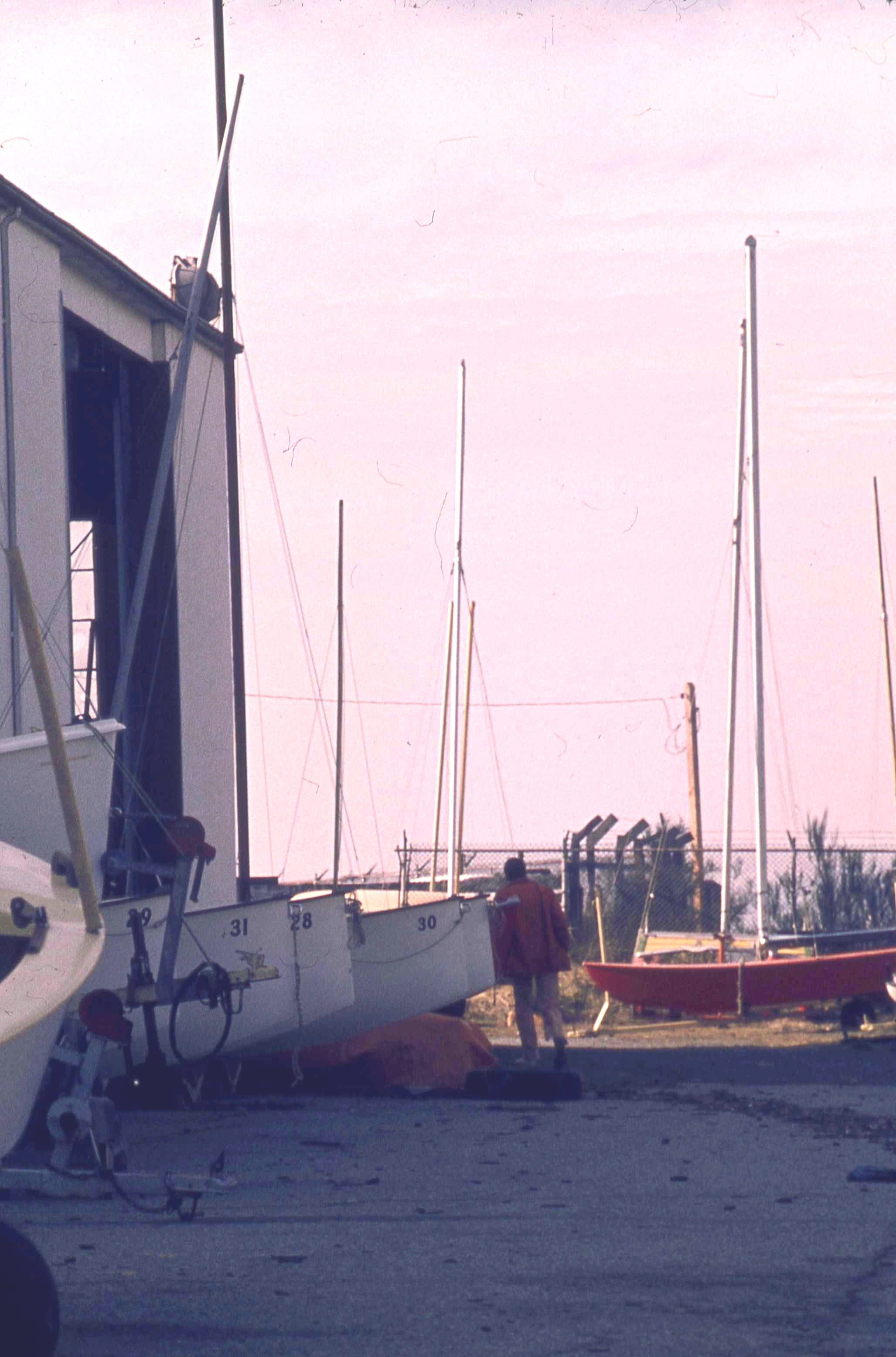 Summer of 1976: Sunset at the newly opened Jericho Sailing Center, boats are being stowed for the night. 